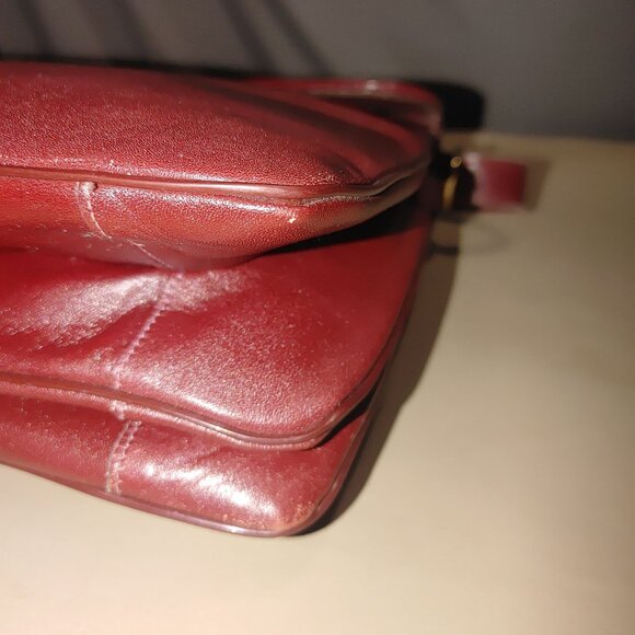 Etra Burgundy Leather Shoulder Bag Vintage Flap Closure Adjustable Strap 3 - Picture 10 of 11